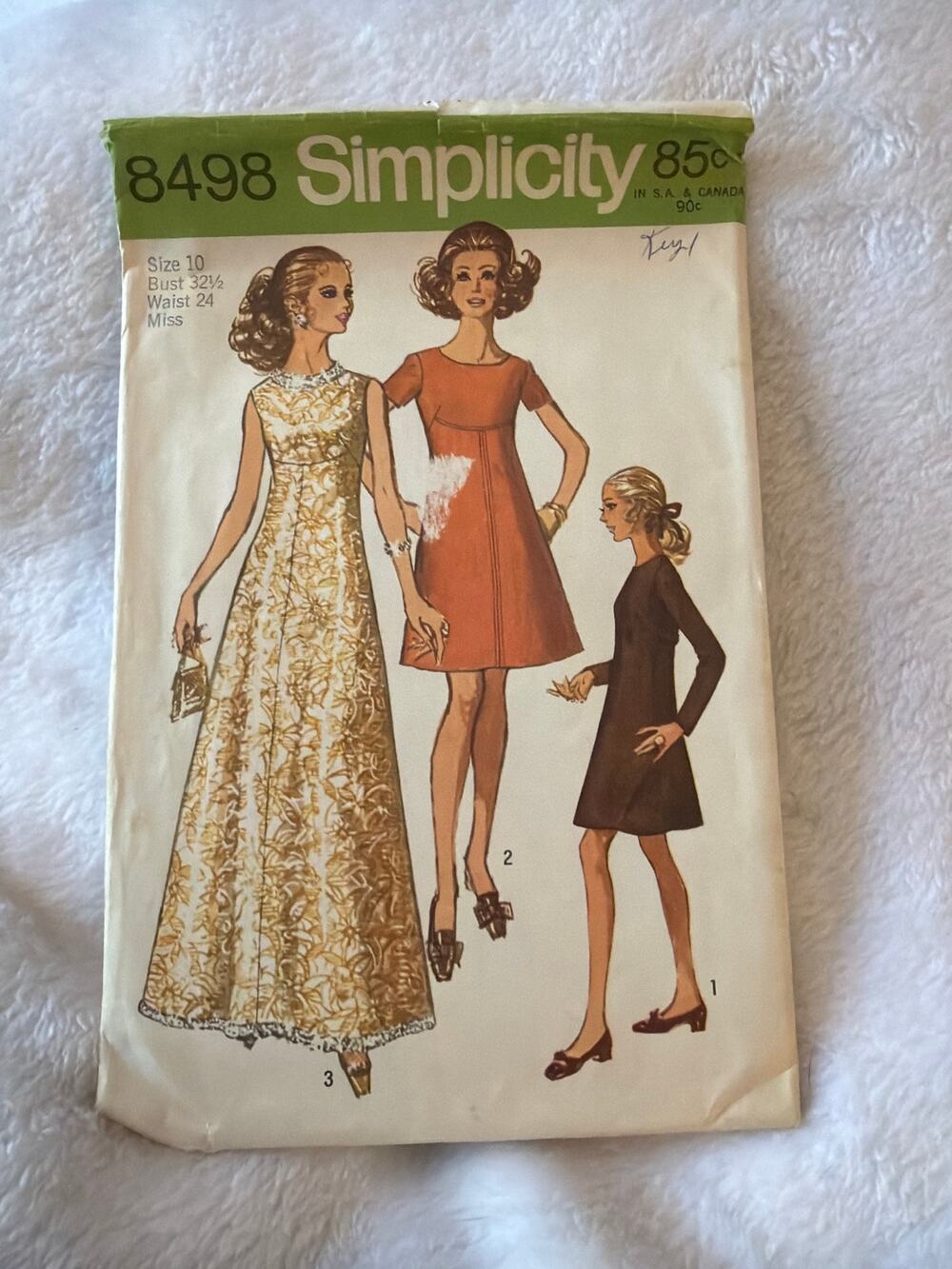 Vintage Sewing Pattern Simplicity 8498 Misses Dresses Size 10 Bust 32.5 Waist 24